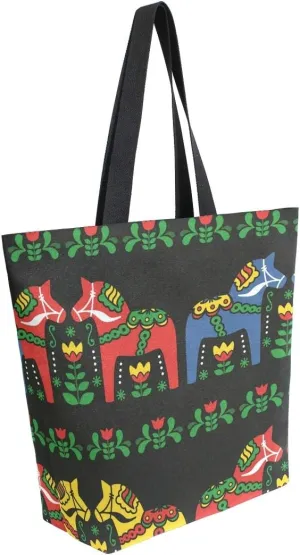 Bolaz Swedish Dala Horse Folk Canvas Tote Bag Tote Carrying Bag Shoulder Bag for Shopping Travel bag Reusable Grocery Bags
