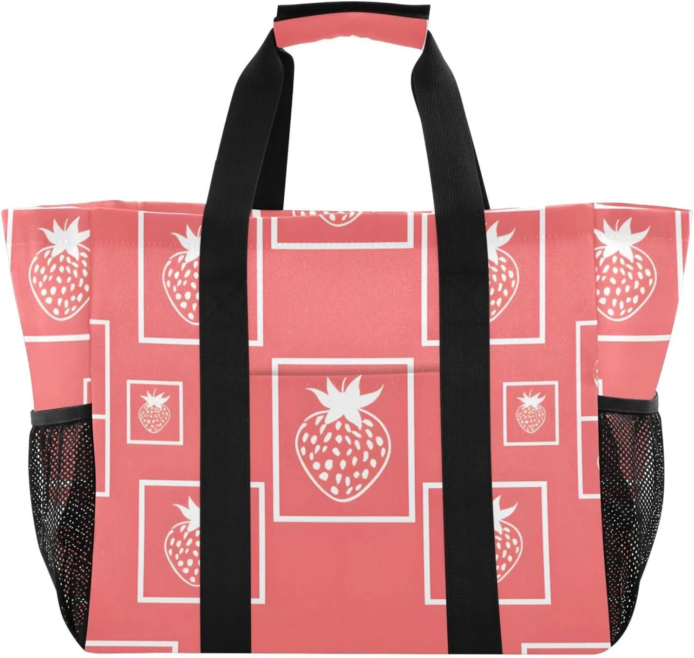 Bolaz Travel Tote Bag，Gym Bag for Men,Waterproof Beach Bag for Women Foldable Reusable-Strawberriesin Frames Pattern