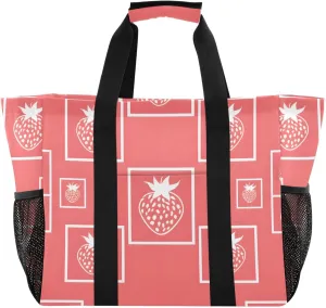 Bolaz Travel Tote Bag，Gym Bag for Men,Waterproof Beach Bag for Women Foldable Reusable-Strawberriesin Frames Pattern