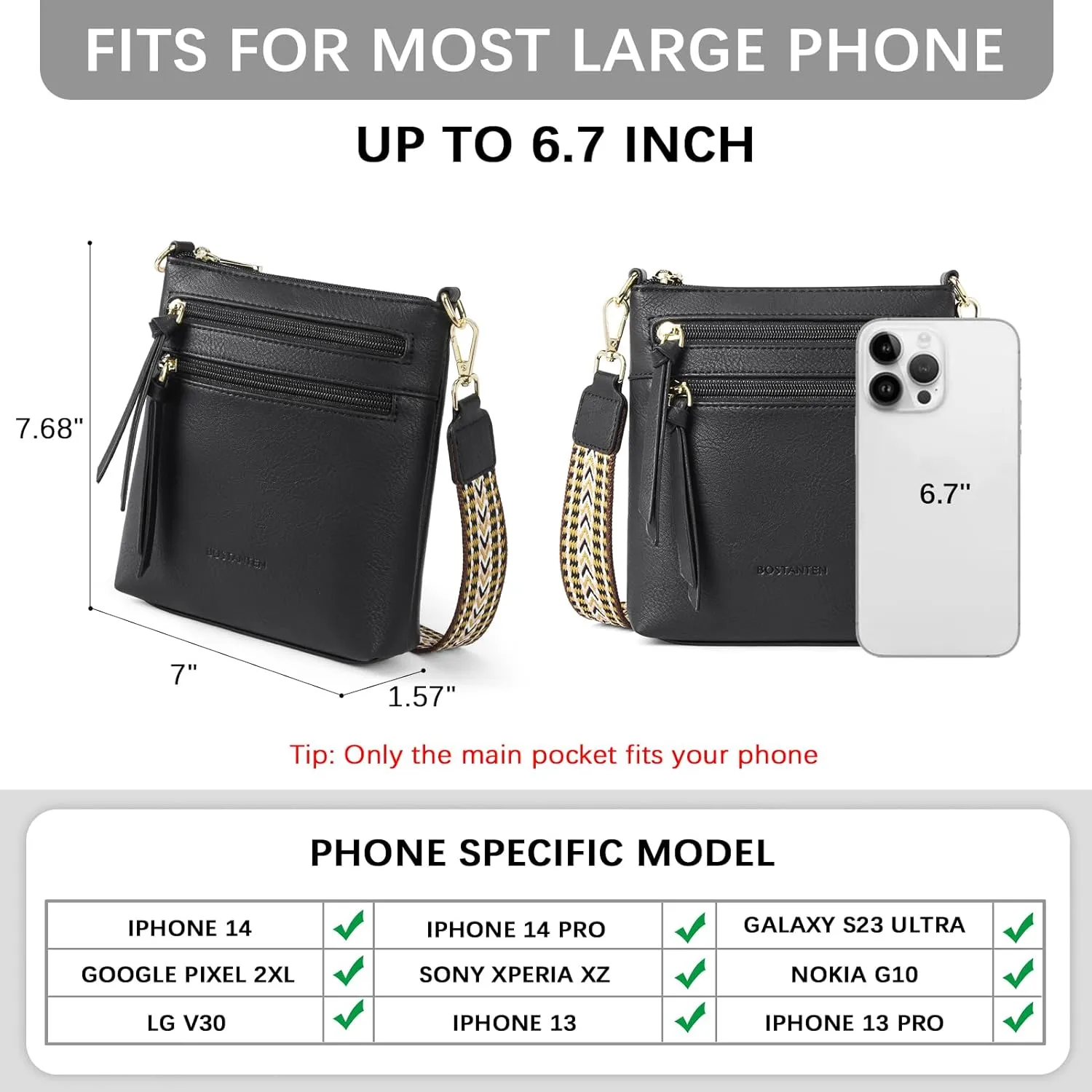BOSTANTEN Crossbody Bags for Women Trendy Vegan Leather Purse Designer Shoulder Handbags with Adjustable Strap Zipper Pocket