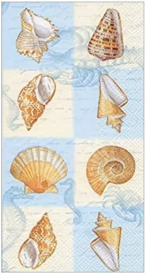 Boston International Paper Hand Towels for Beach Bathroom Decor Guest Towels Disposable or Paper Napkins Decorative Dinner Napkins Shells Blue Pak 32