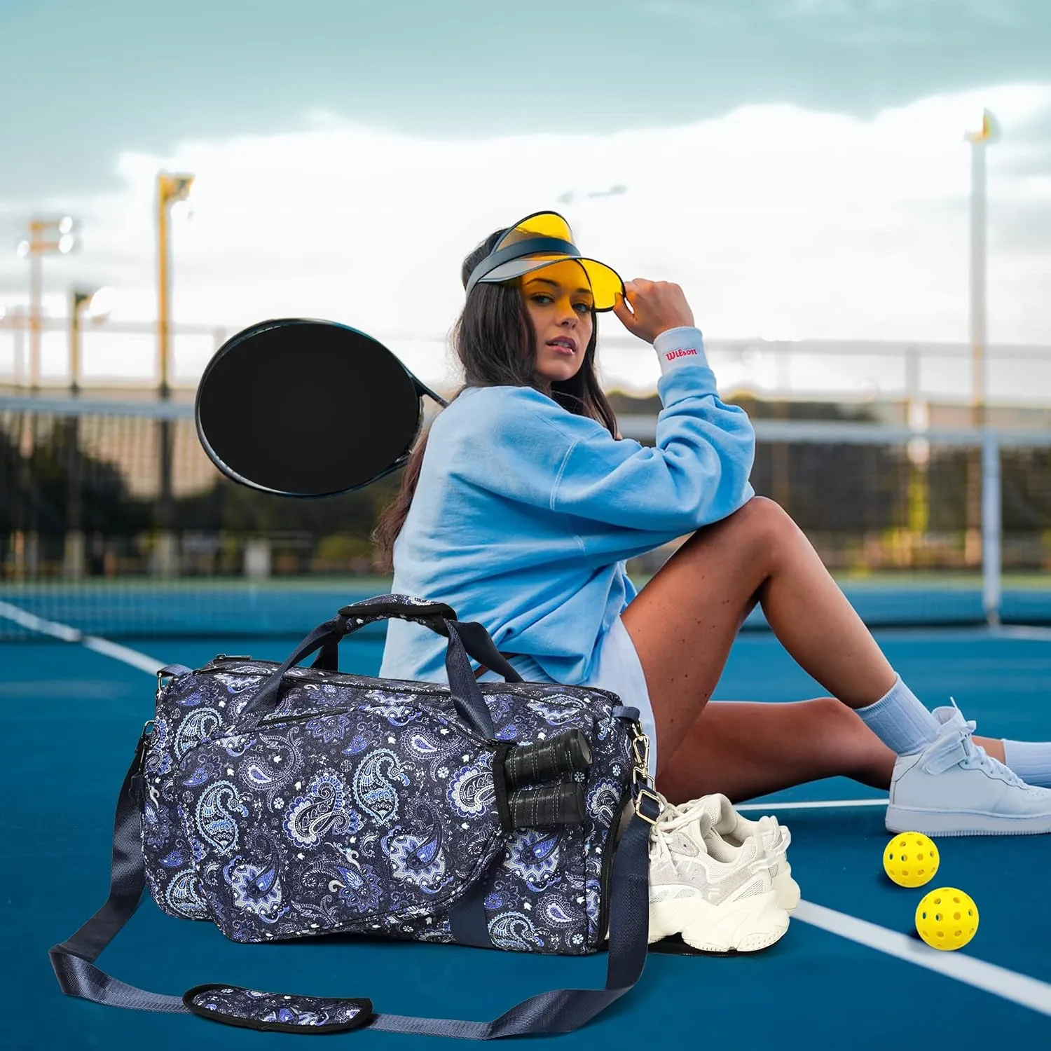 Boulder Bee Pickleball Bags, Premium Pickleball Tote Bag for Girls, Women’s Hand/Shoulder Gym Bag w Water Bottle Holder, with Pickleball Racquet/Paddle Holder