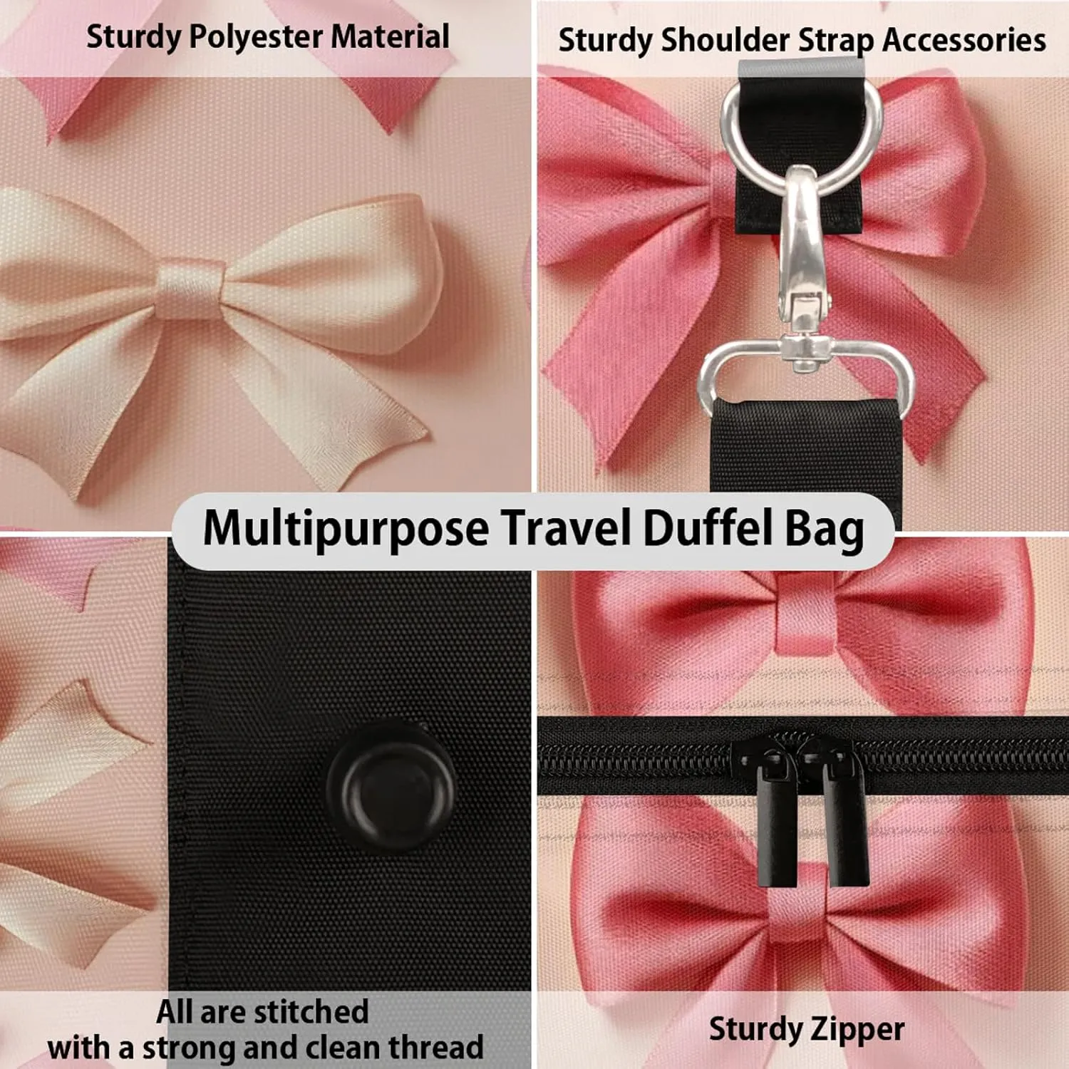 Bow Duffle Bag for Travel, Overnight Weekend Gym Carry On Luggage Bag, Cute Travel Duffel Bag for Men Women