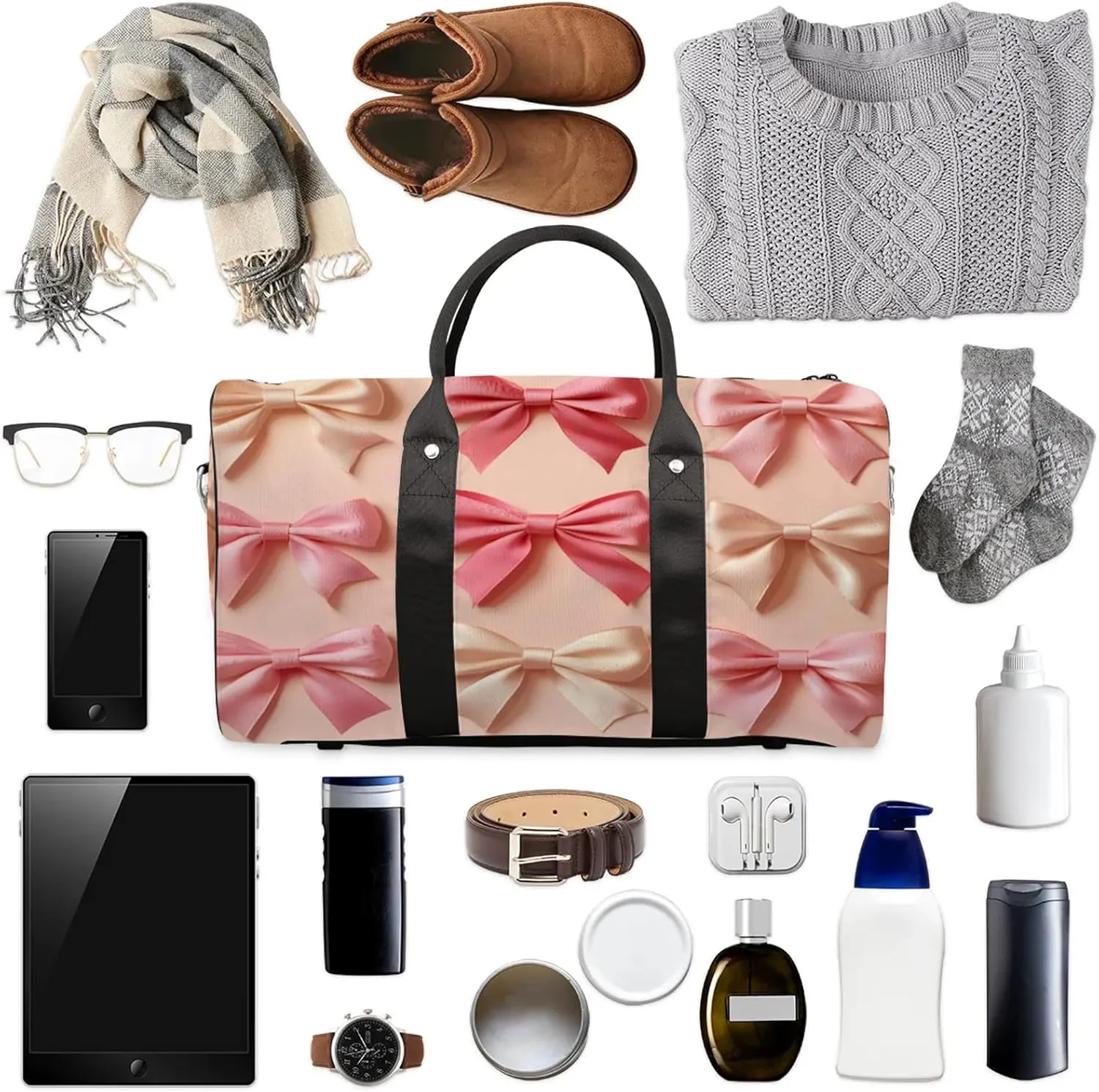 Bow Duffle Bag for Travel, Overnight Weekend Gym Carry On Luggage Bag, Cute Travel Duffel Bag for Men Women