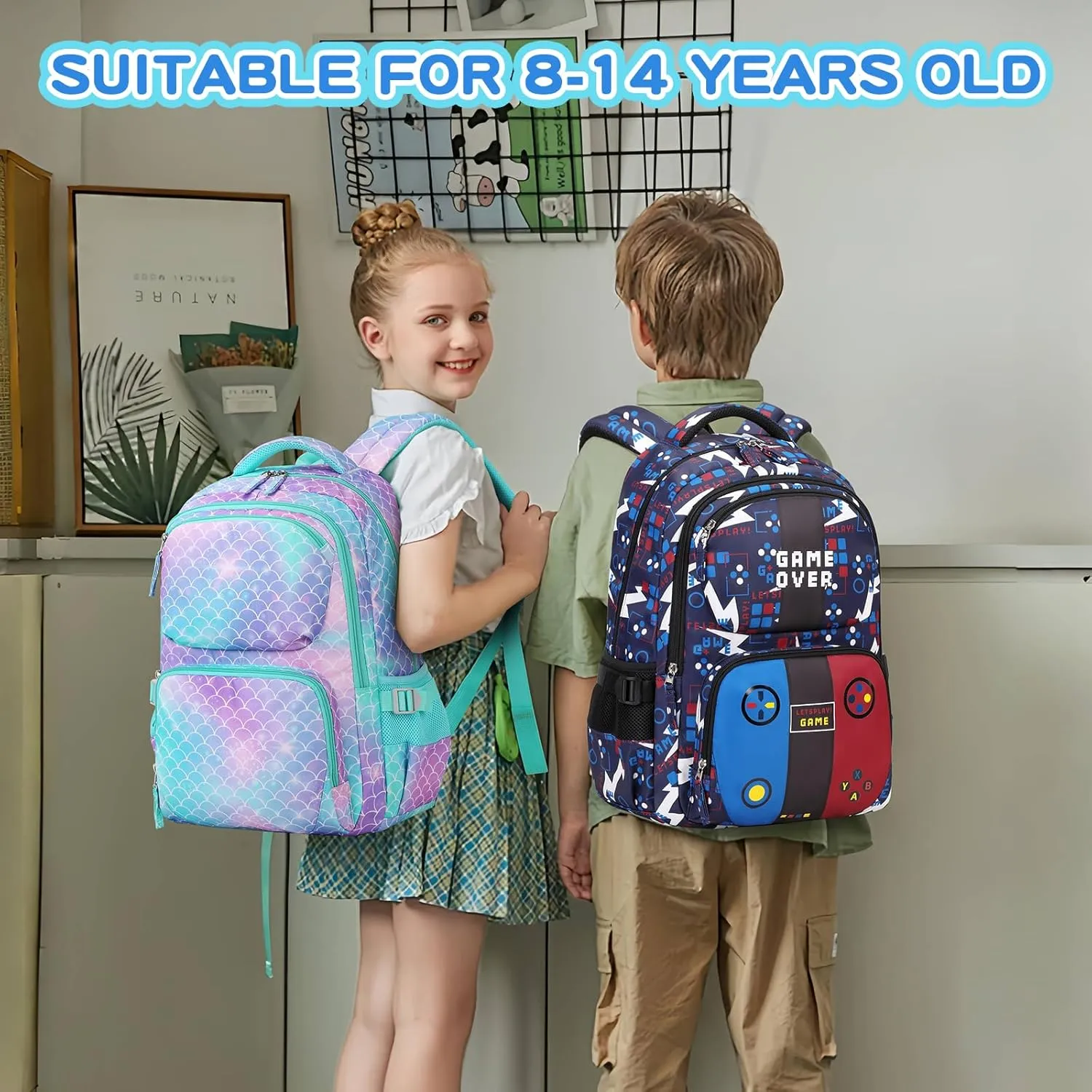 Boys Backpack, Kids School Backpack with Pencil Case Set Boys Bookbag School Bag for Primary Elementary School, Age 5-12 Years Old, Game Machine