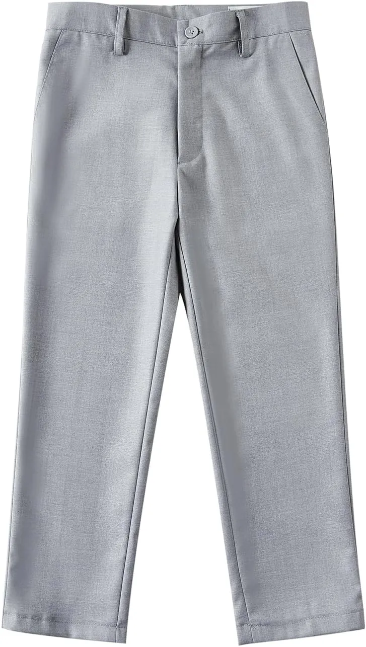 Boys Dress Pants Adjustable Waist Flat Front Pant Wedding School Uniforms Pants