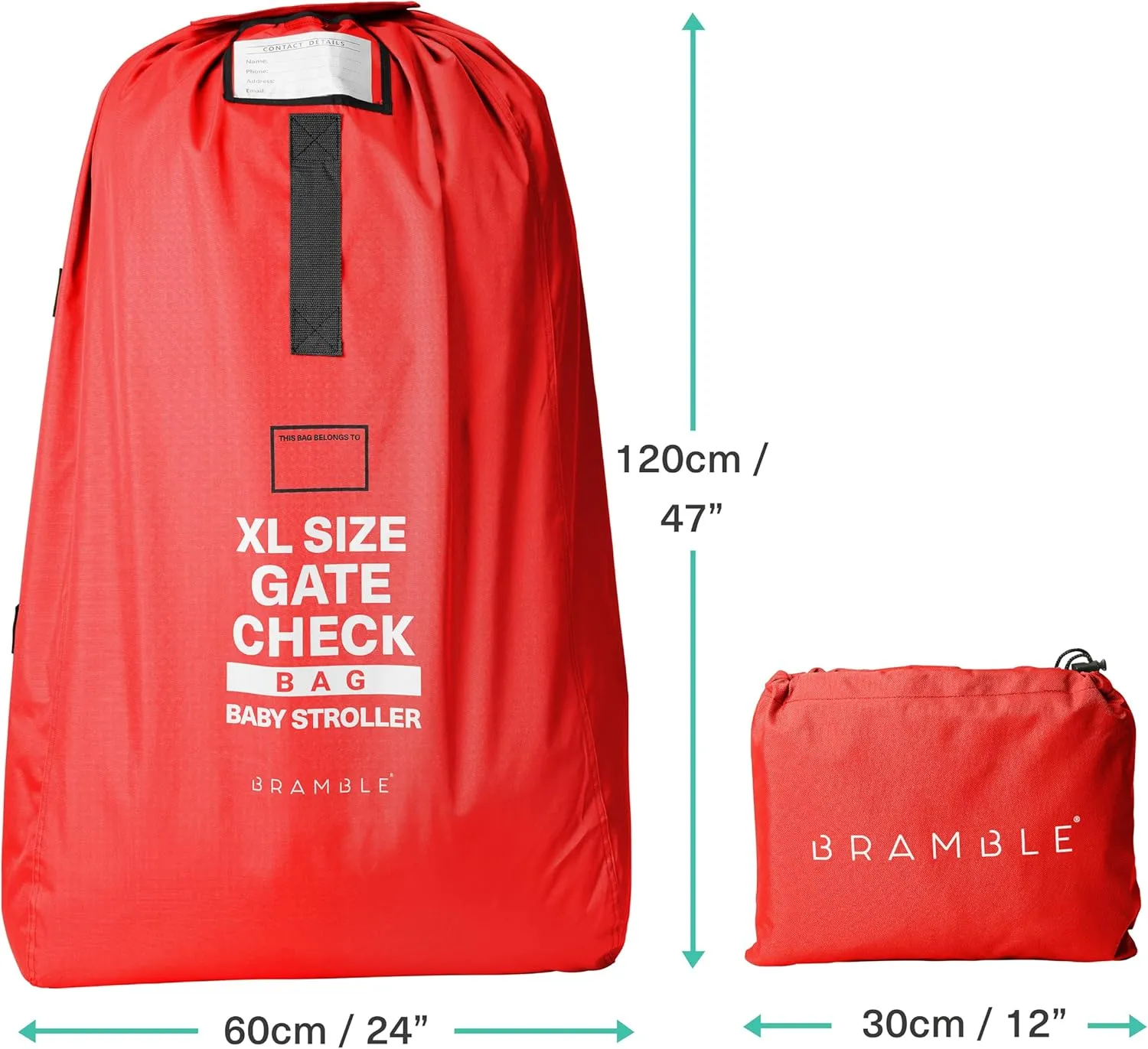 Bramble Extra Large Gate Check Stroller Bag for Airplane - Stroller Storage Bag (Red, 47", 600D Oxford Waterproof) - Double Stroller Travel Bag for Airplane, Baby Stroller Cover for Air Travel