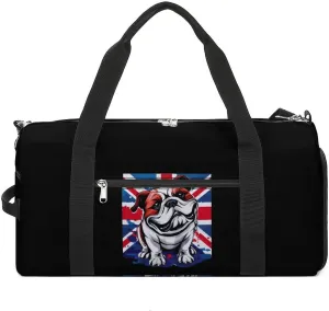 British Flag Bulldog Sports Gym Bag for Men Women Travel Duffel Bag with Shoulder Strap