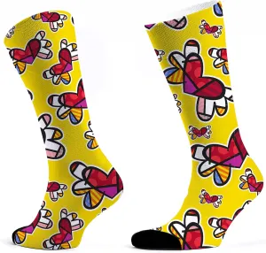 BRITTO Romero Unisex Socks with Happy Art Pattern, One Size Fits All, Flying Hearts