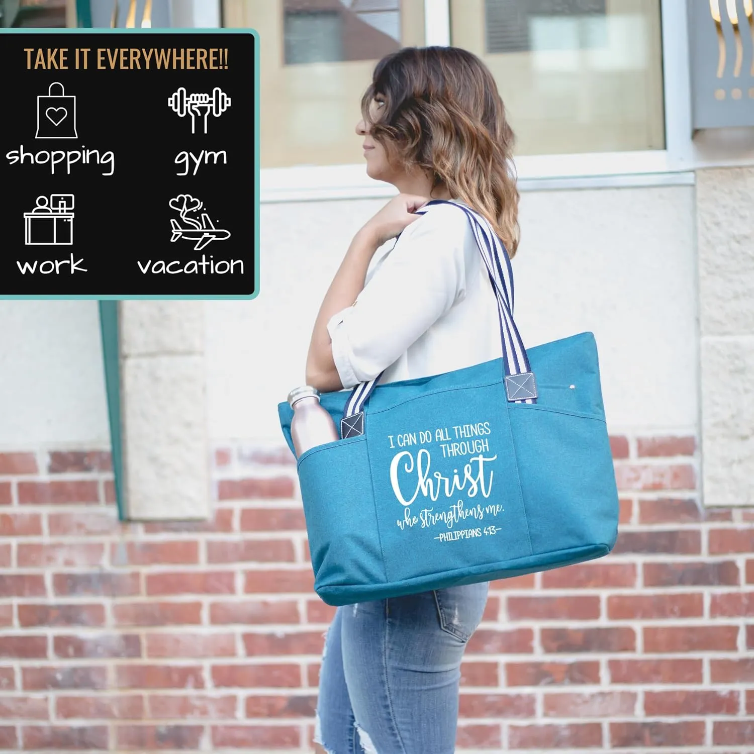 Brooke & Jess Designs Church Bags for Women - Bible Tote Bags for Women, Large Tote Bag for Womens with Zipper