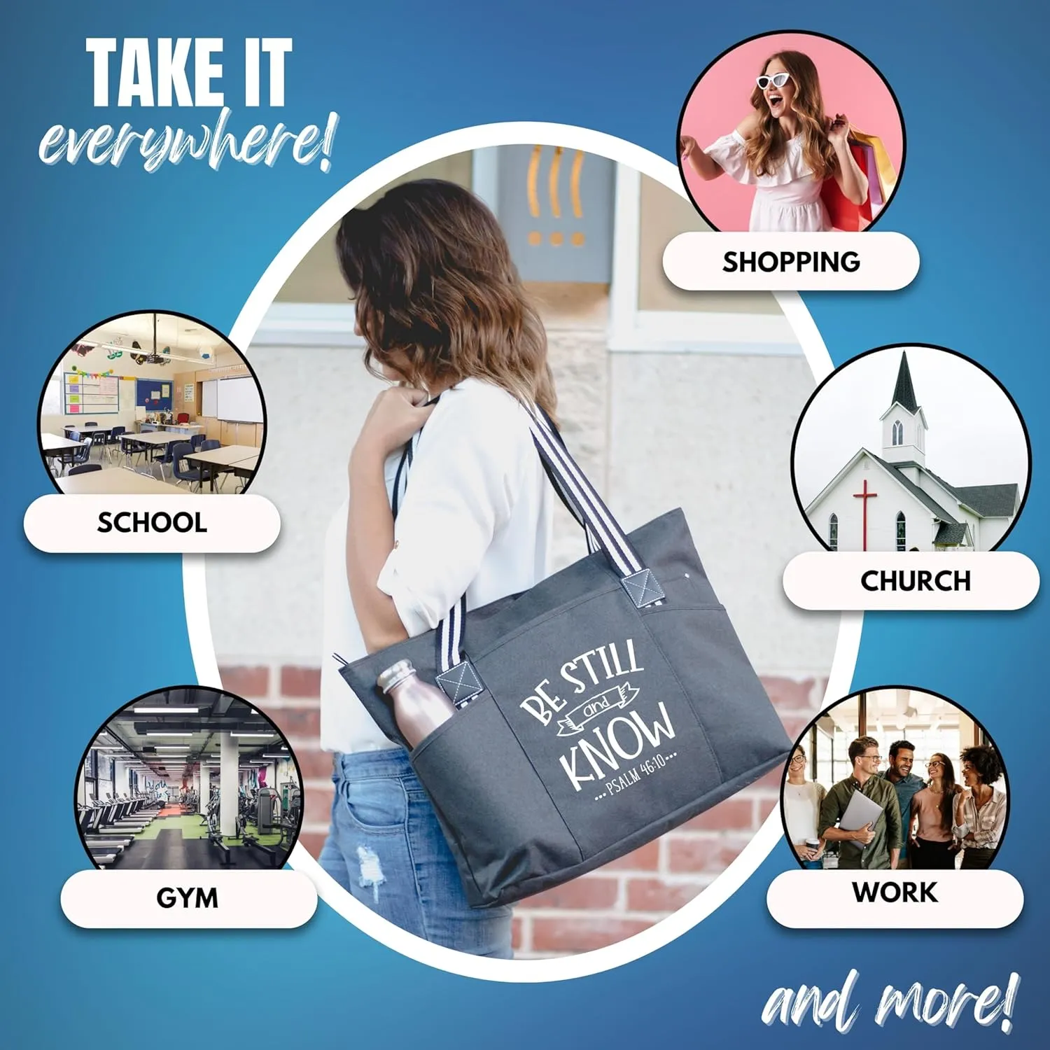 Brooke & Jess Designs Church Bags for Women - Bible Tote Bags for Women, Large Tote Bag for Womens with Zipper