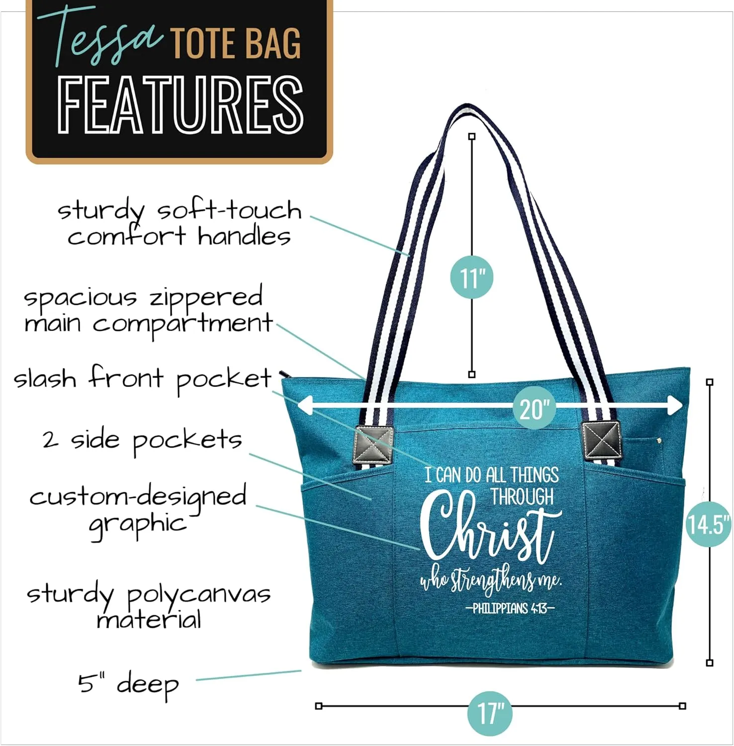 Brooke & Jess Designs Church Bags for Women - Bible Tote Bags for Women, Large Tote Bag for Womens with Zipper