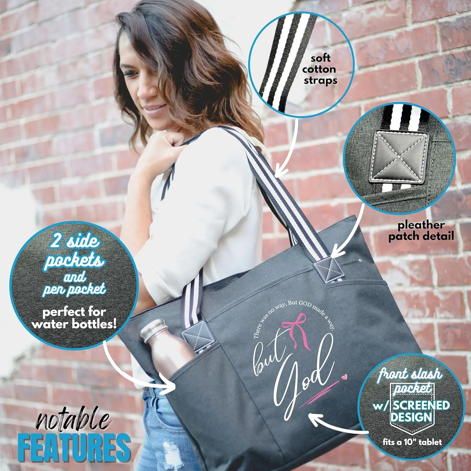 Brooke & Jess Designs Church Bags for Women - Bible Tote Bags for Women, Large Tote Bag for Womens with Zipper