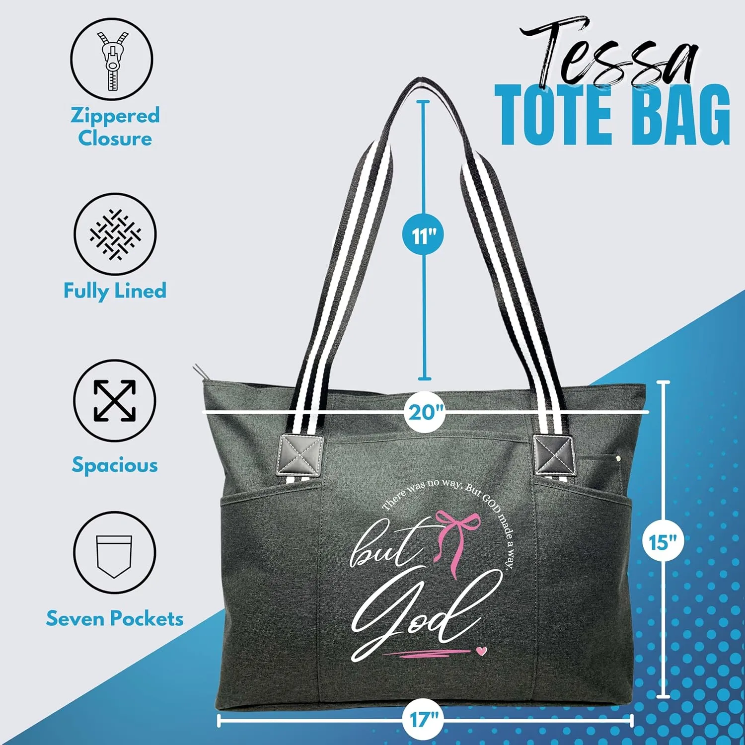 Brooke & Jess Designs Church Bags for Women - Bible Tote Bags for Women, Large Tote Bag for Womens with Zipper