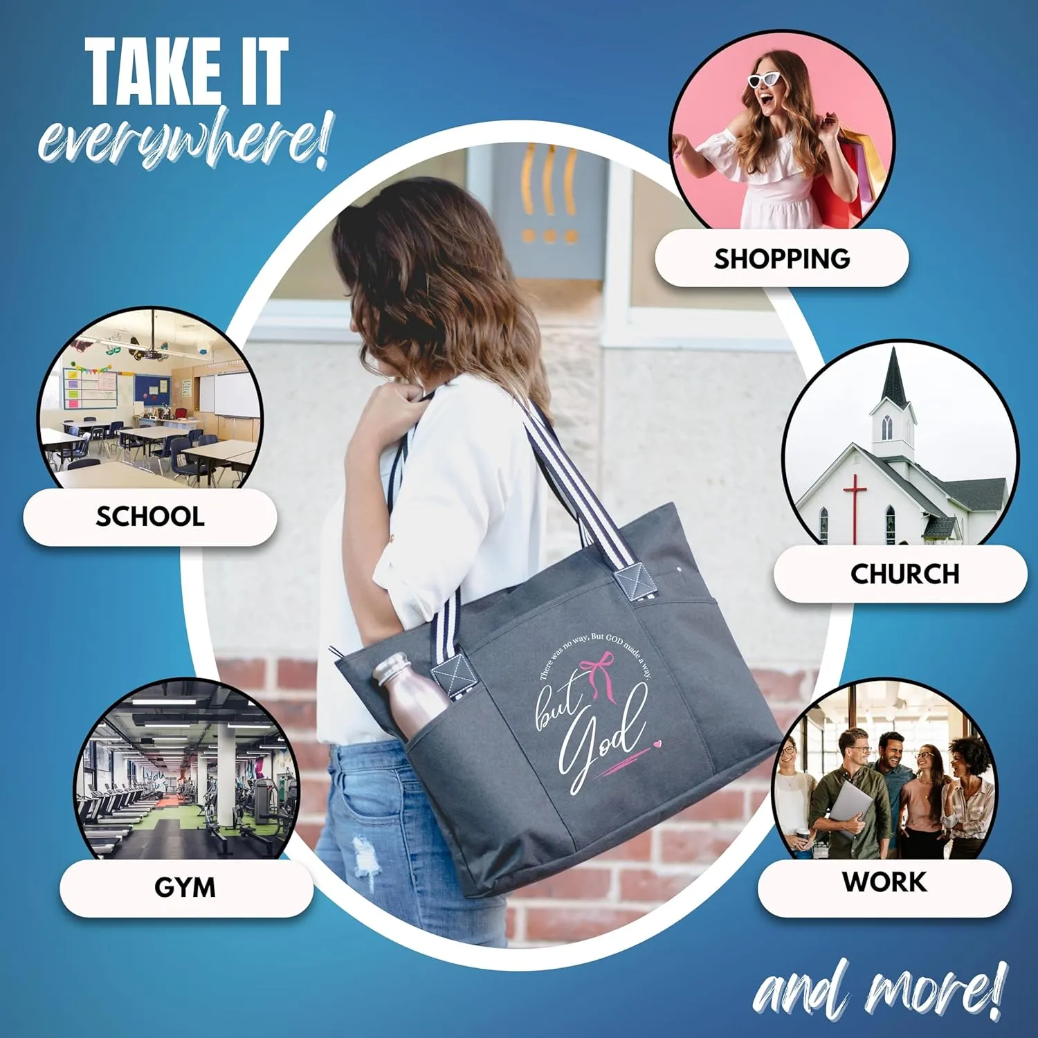 Brooke & Jess Designs Church Bags for Women - Bible Tote Bags for Women, Large Tote Bag for Womens with Zipper