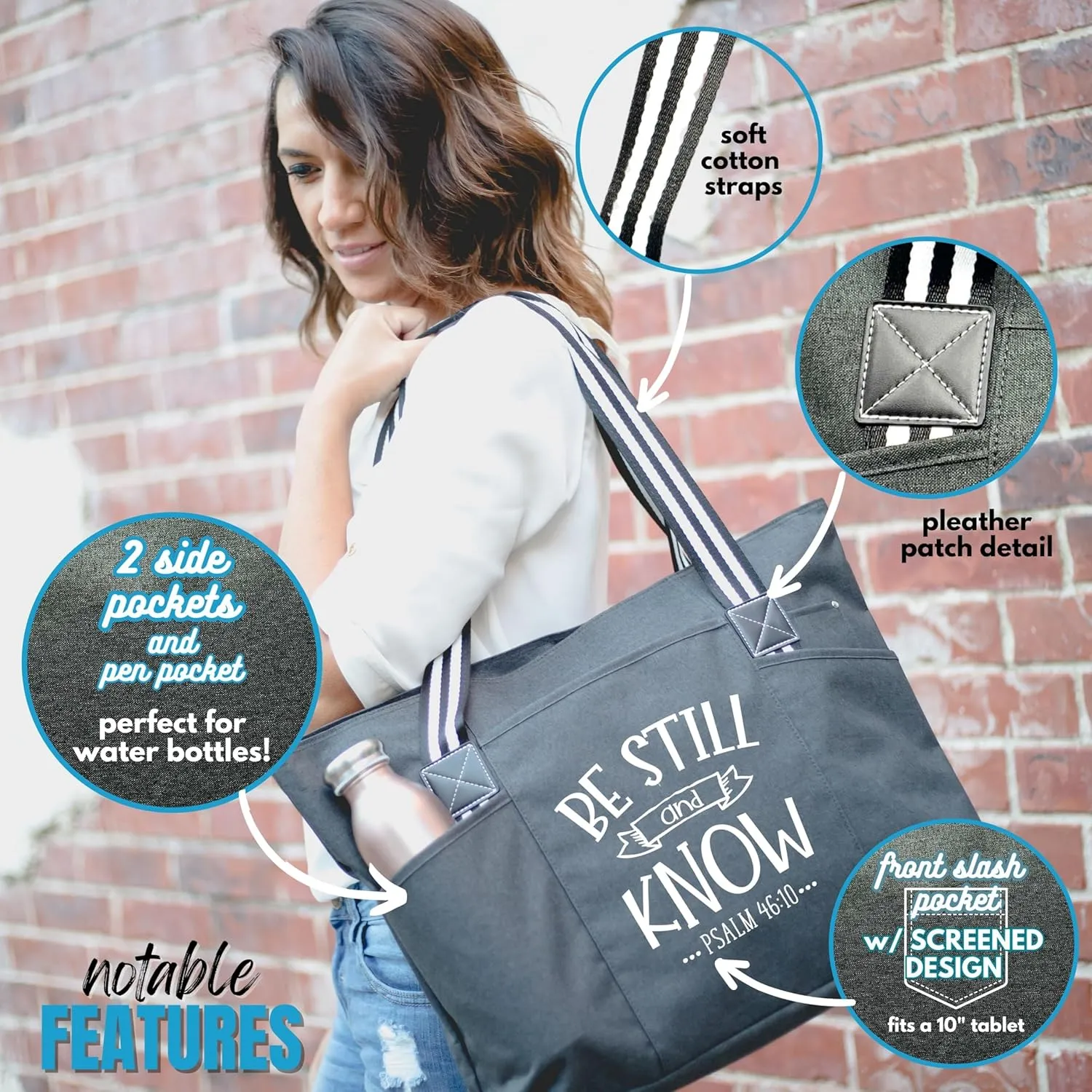 Brooke & Jess Designs Church Bags for Women - Bible Tote Bags for Women, Large Tote Bag for Womens with Zipper