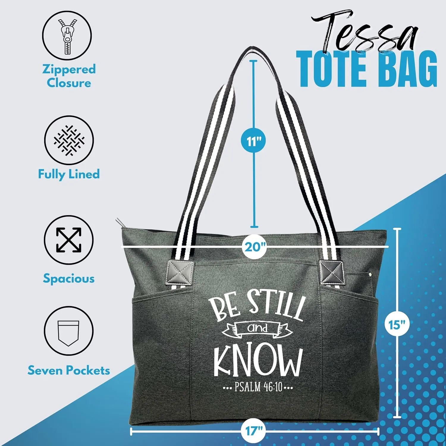 Brooke & Jess Designs Church Bags for Women - Bible Tote Bags for Women, Large Tote Bag for Womens with Zipper