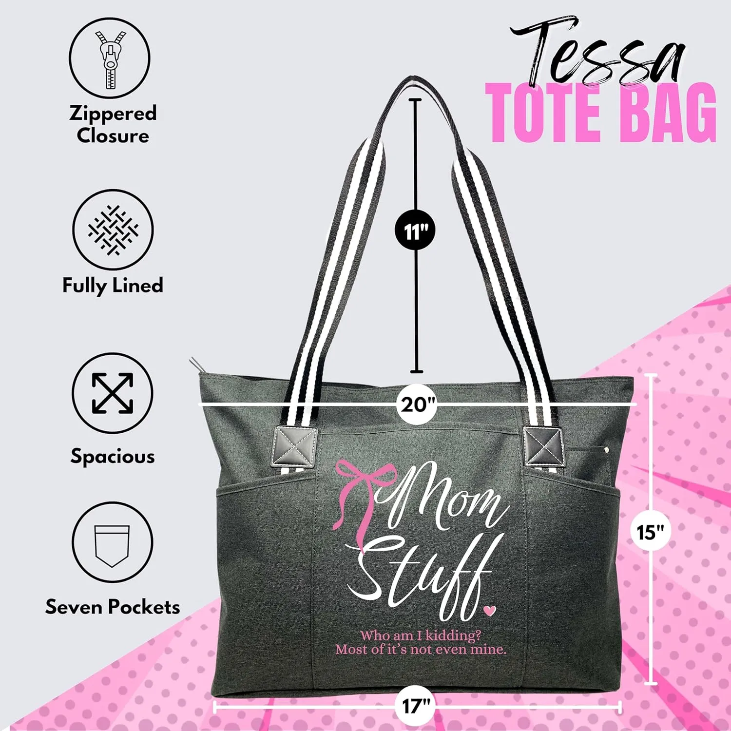 Brooke & Jess Designs Mom Bags for Everyday - Bags for Women with Zipper, Large Stylish Travel Bag, Work Bag