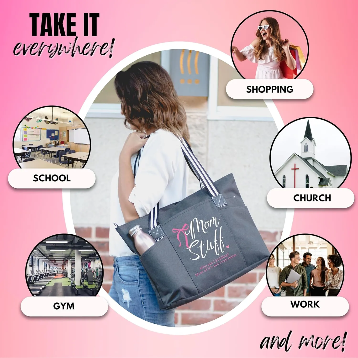Brooke & Jess Designs Mom Bags for Everyday - Bags for Women with Zipper, Large Stylish Travel Bag, Work Bag