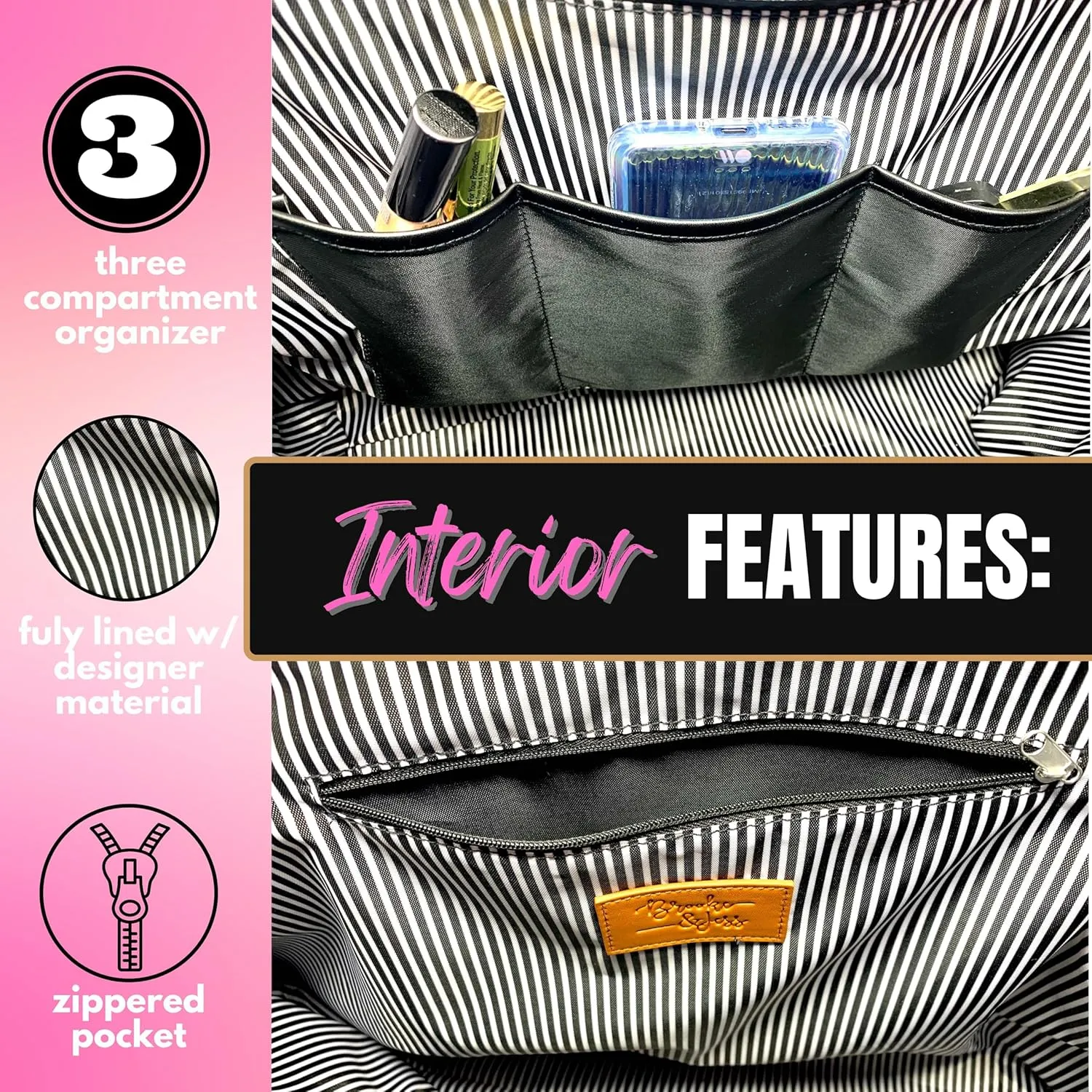 Brooke & Jess Designs Mom Bags for Everyday - Bags for Women with Zipper, Large Stylish Travel Bag, Work Bag