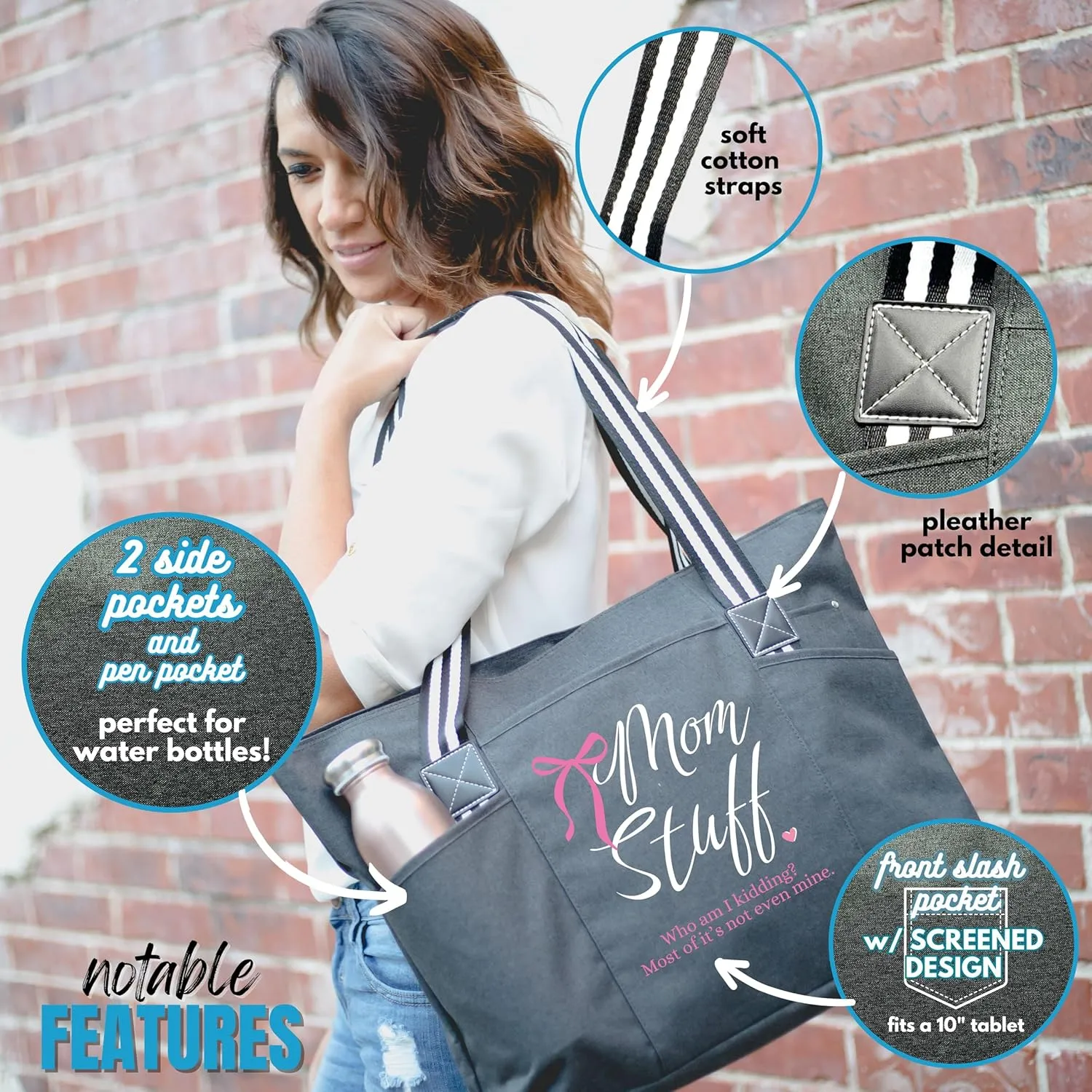 Brooke & Jess Designs Mom Bags for Everyday - Bags for Women with Zipper, Large Stylish Travel Bag, Work Bag
