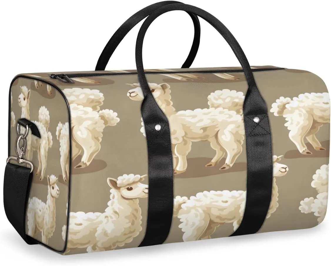 Brown Llama Travel Duffle Bag, Sports Gym Bags for Women Men, Carry On Weekender Overnight Bag, Alpaca Sheep Workout Hospital Airplane Trips Bag