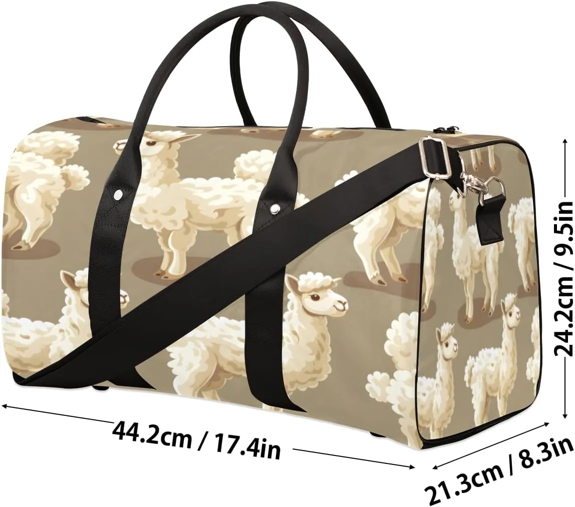 Brown Llama Travel Duffle Bag, Sports Gym Bags for Women Men, Carry On Weekender Overnight Bag, Alpaca Sheep Workout Hospital Airplane Trips Bag