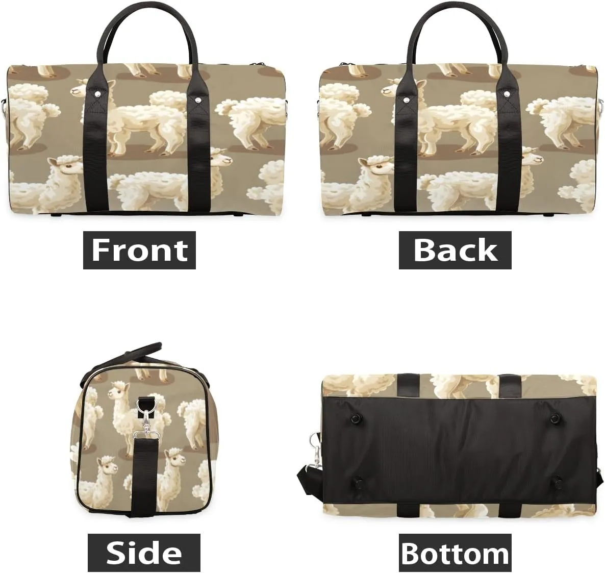 Brown Llama Travel Duffle Bag, Sports Gym Bags for Women Men, Carry On Weekender Overnight Bag, Alpaca Sheep Workout Hospital Airplane Trips Bag