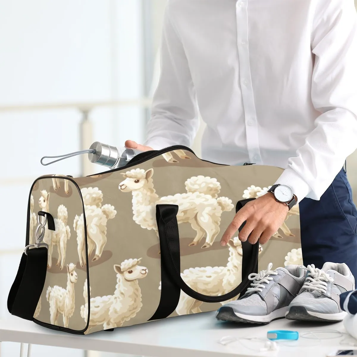 Brown Llama Travel Duffle Bag, Sports Gym Bags for Women Men, Carry On Weekender Overnight Bag, Alpaca Sheep Workout Hospital Airplane Trips Bag