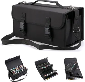 BTSKY New 120 Slots Marker Case Lipstick Organizer-Canvas Markers Holder for for Primascolor Markers and Sketch Markers (Black)