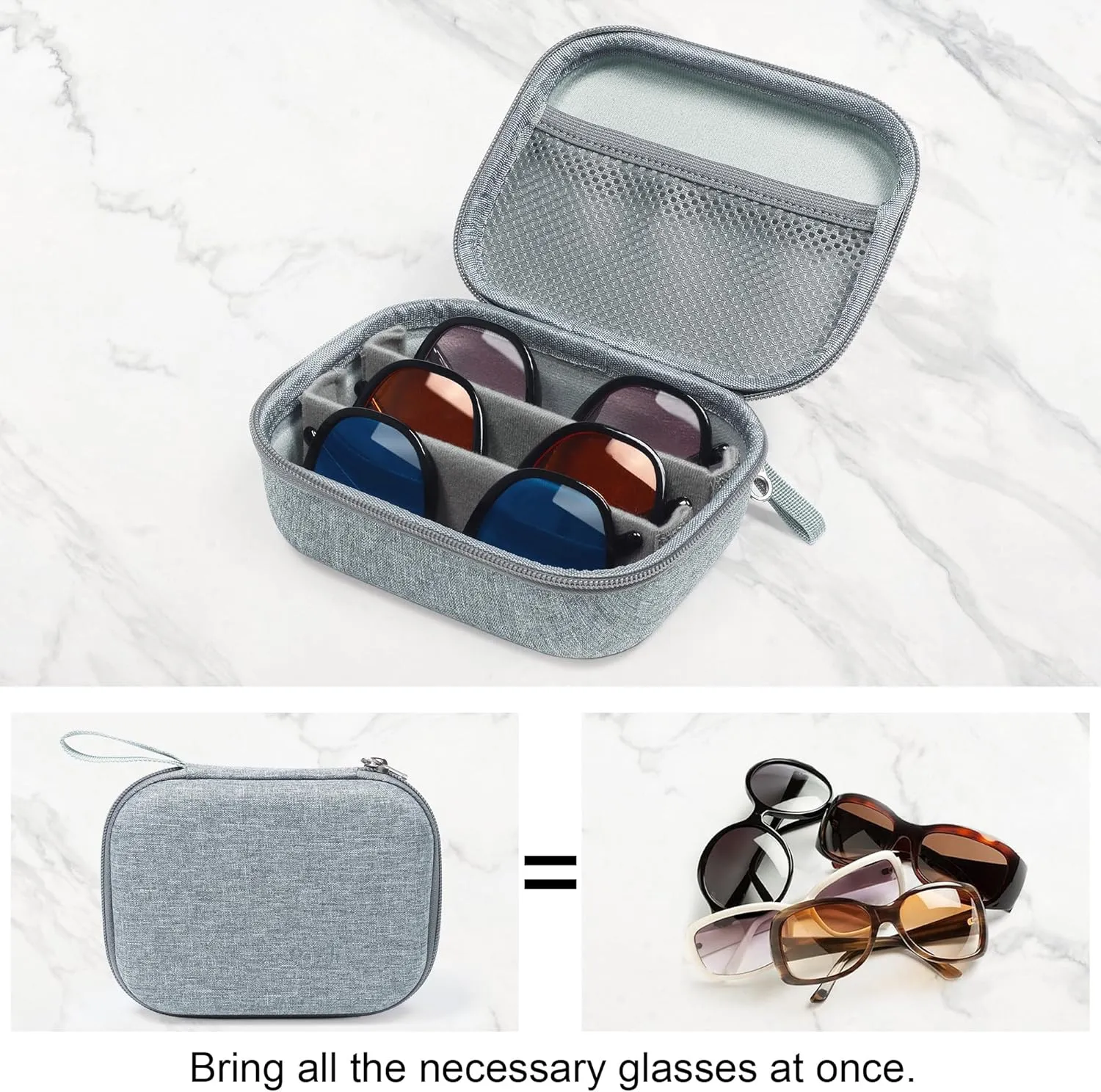 Bukere Travel Sunglasses Organizer Glasses Case, 3 Adjustable Slot for Multiple Eyeglasses, Hard Eyewear Box for Men Women