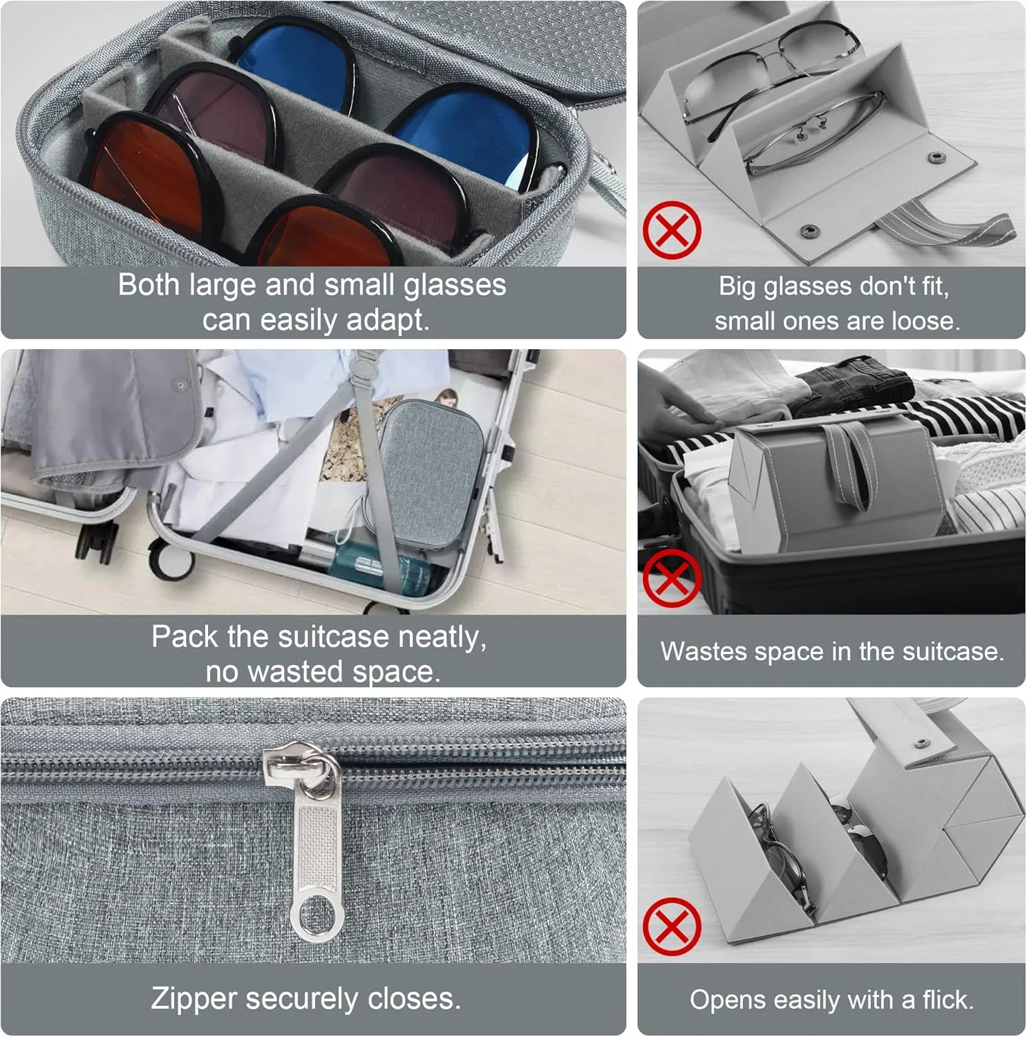 Bukere Travel Sunglasses Organizer Glasses Case, 3 Adjustable Slot for Multiple Eyeglasses, Hard Eyewear Box for Men Women
