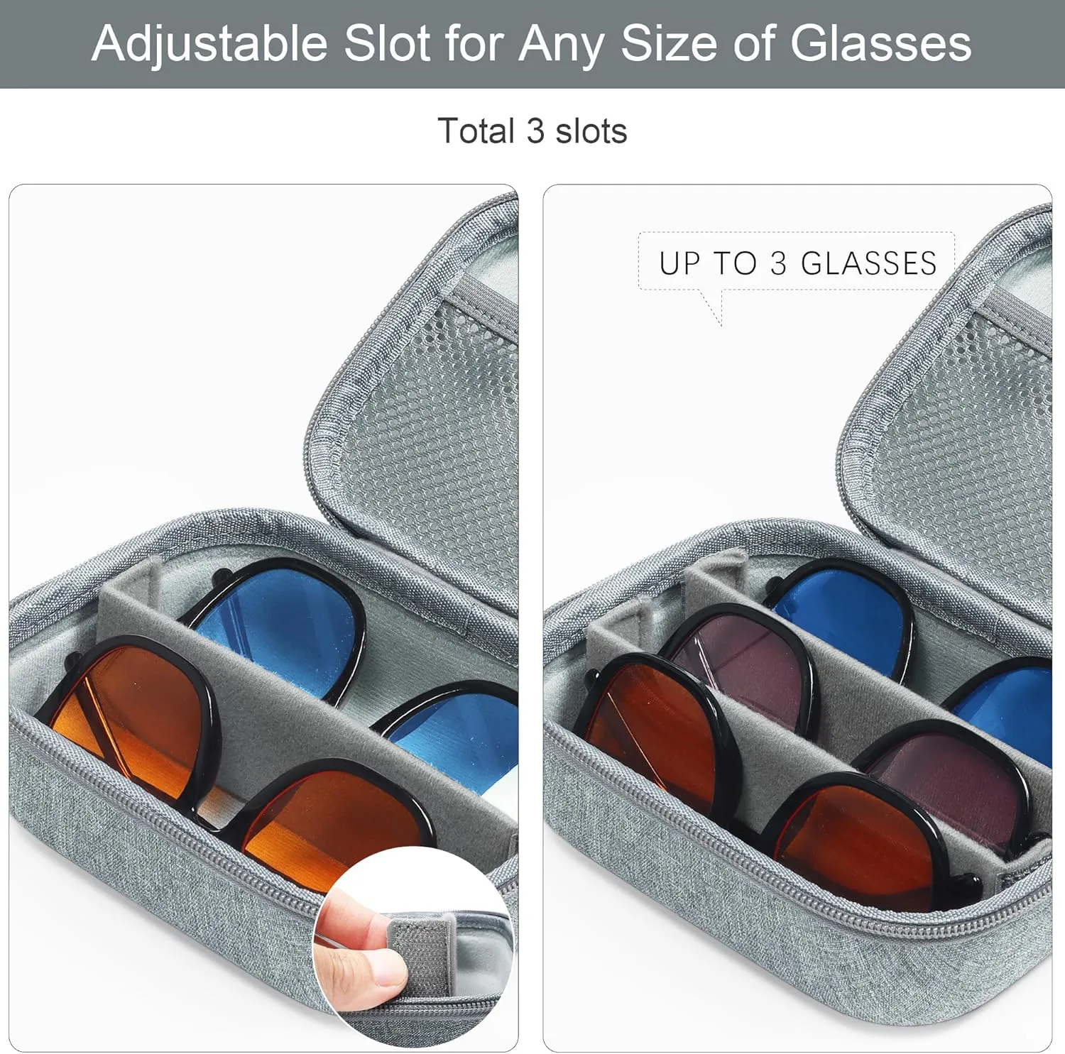 Bukere Travel Sunglasses Organizer Glasses Case, 3 Adjustable Slot for Multiple Eyeglasses, Hard Eyewear Box for Men Women