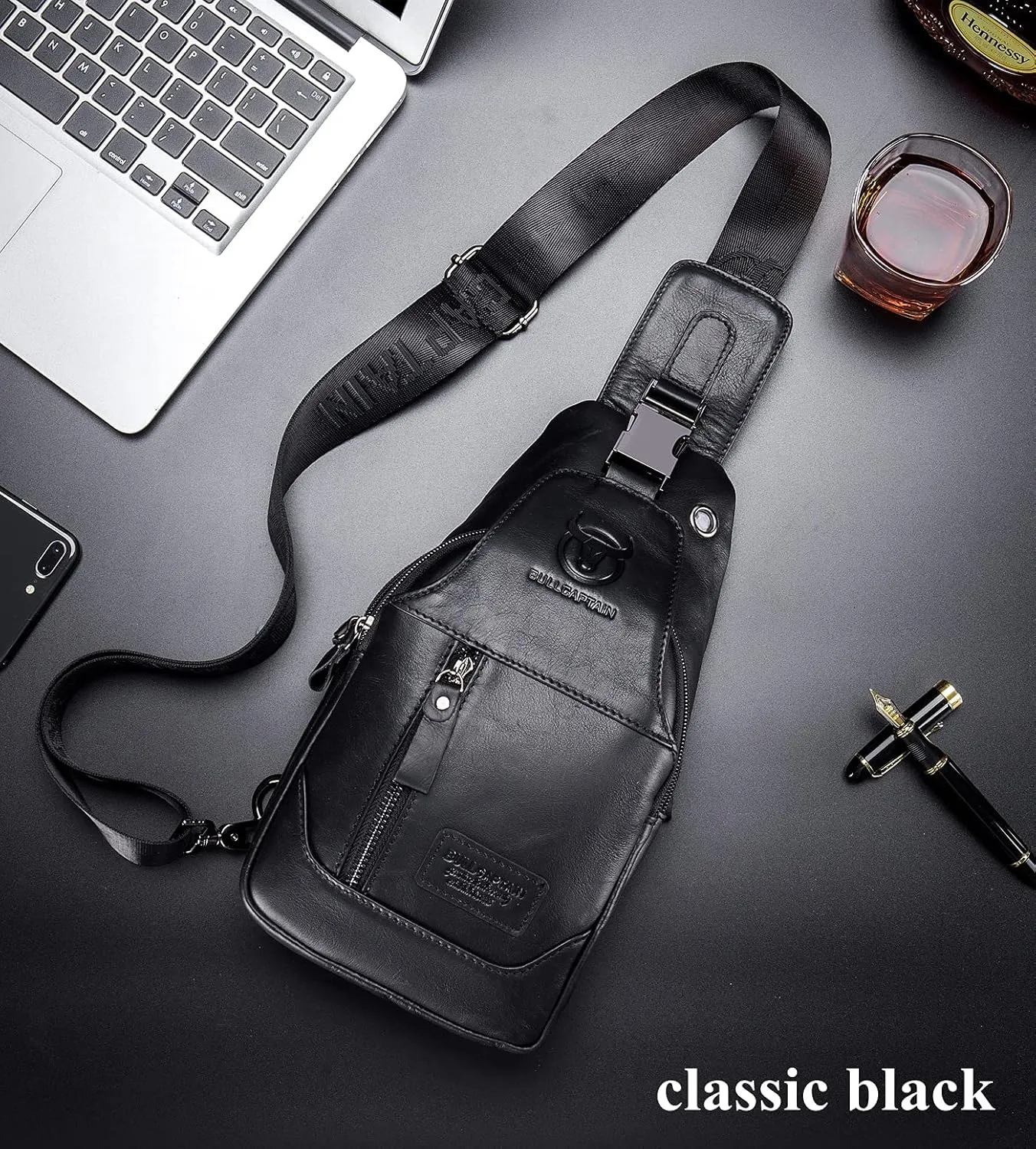 BULLCAPTAIN Genuine Leather Men Sling Backpack Multi Pocket Crossbody Chest Bags Travel Hiking Daypack