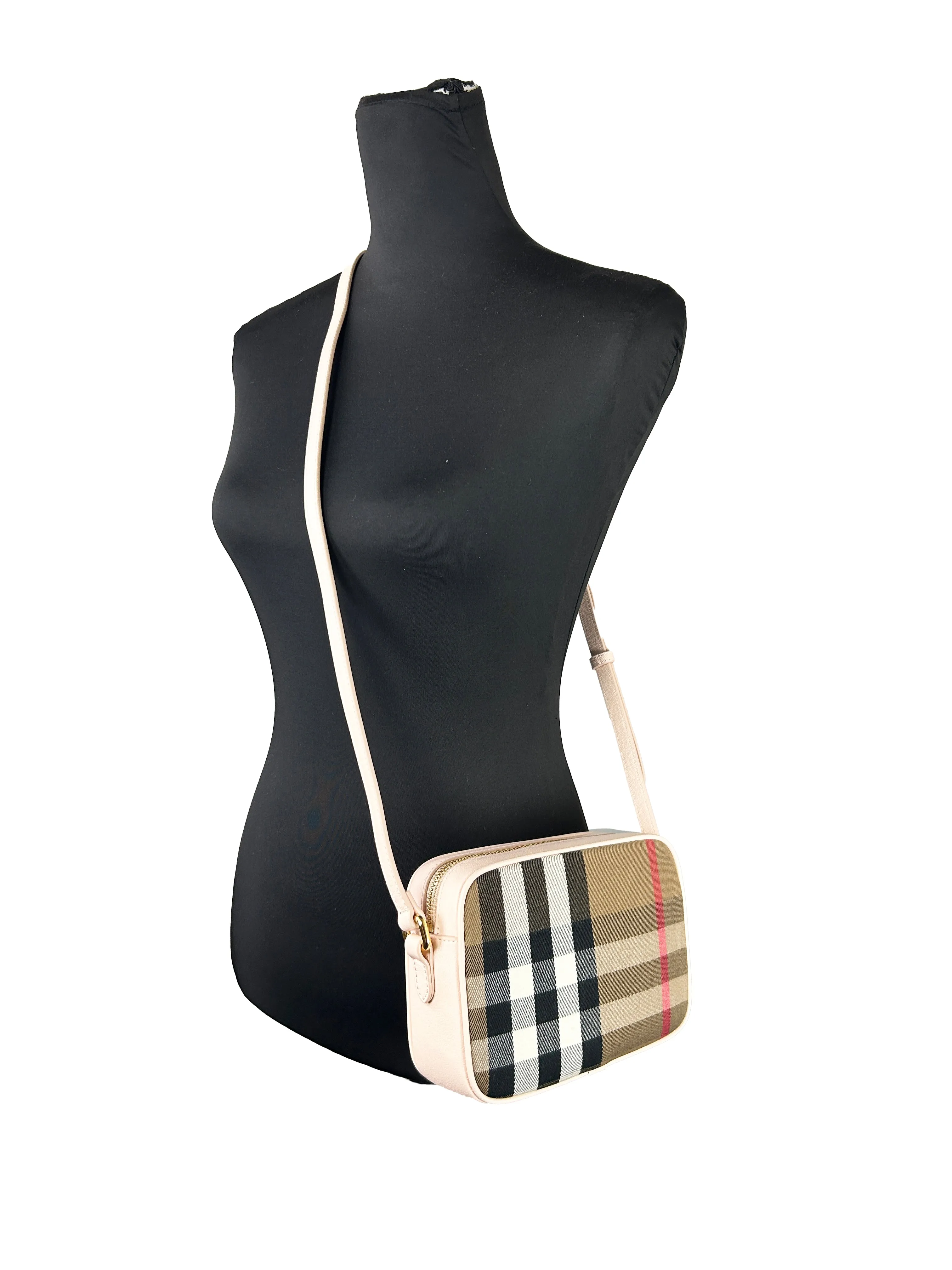 Burberry Small Leather Camera Crossbody Check Bag