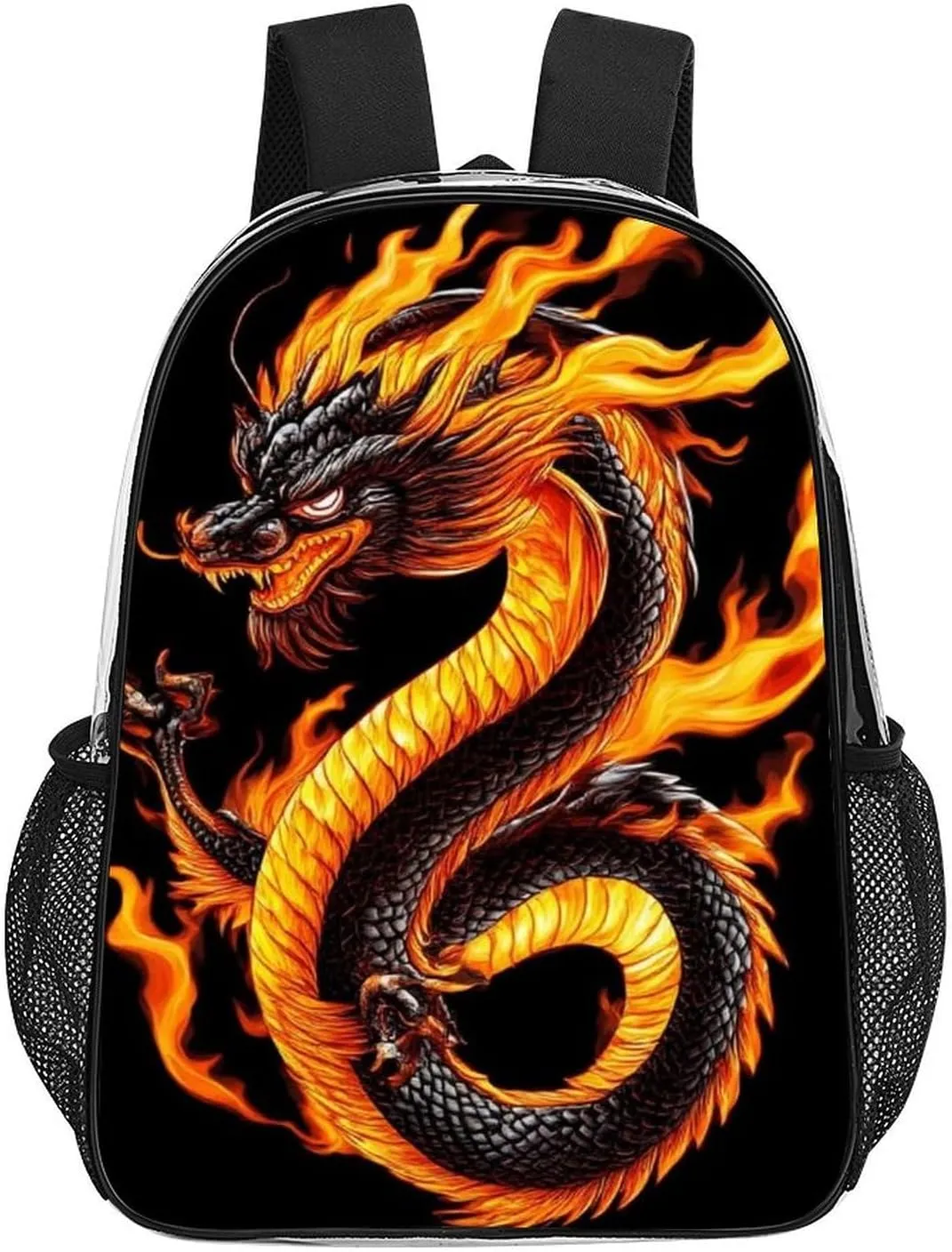 Burning Flaming Fire Chinese Dragon Backpack Lightweight Anti-Theft Multipurpose Shoulder Bag Large Capacity Travel Hiking Backpack Transparent Bag