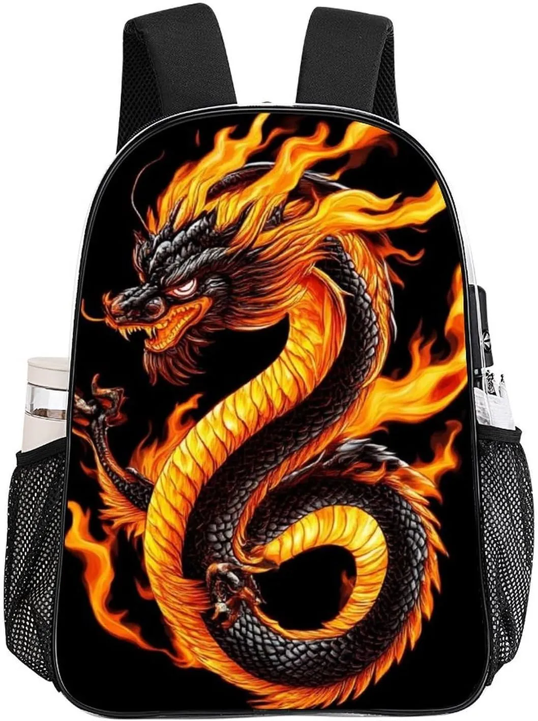 Burning Flaming Fire Chinese Dragon Backpack Lightweight Anti-Theft Multipurpose Shoulder Bag Large Capacity Travel Hiking Backpack Transparent Bag