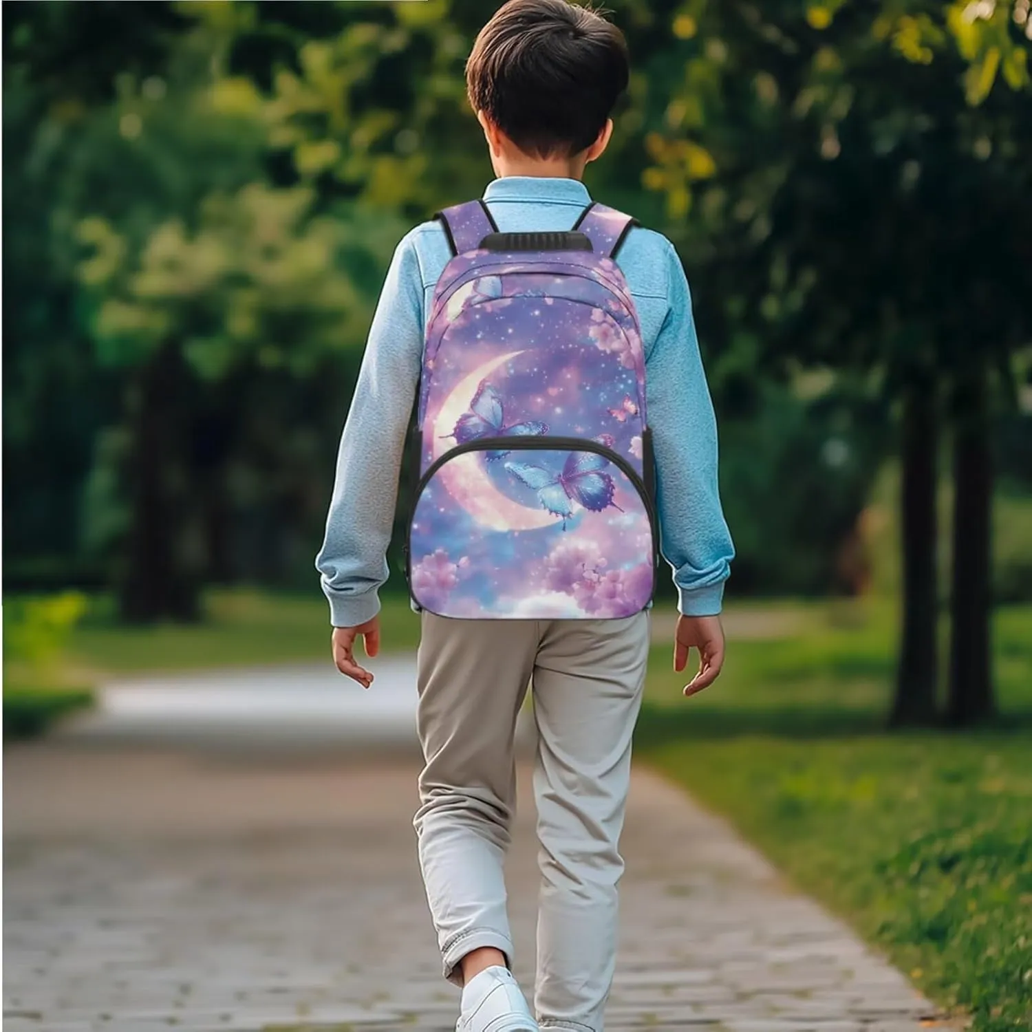Butterfly Backpack for Girls Boys School Bag with Lunch Bag Pencil Case Water Bottle Holder Elementary Cute Bookbag for Kids 4 Piece Back to School Supplies