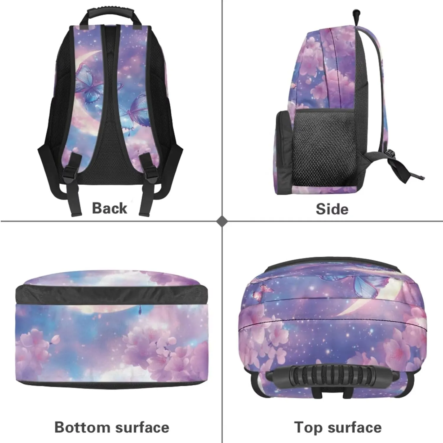 Butterfly Backpack for Girls Boys School Bag with Lunch Bag Pencil Case Water Bottle Holder Elementary Cute Bookbag for Kids 4 Piece Back to School Supplies