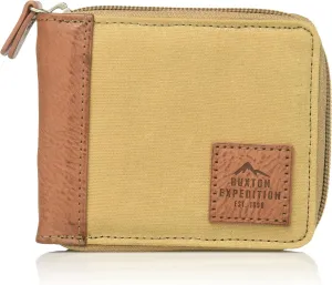 Buxton Men's Expedition II Huntington Canvas RFID Blocking Zip-around Wallet, Tan, One Size