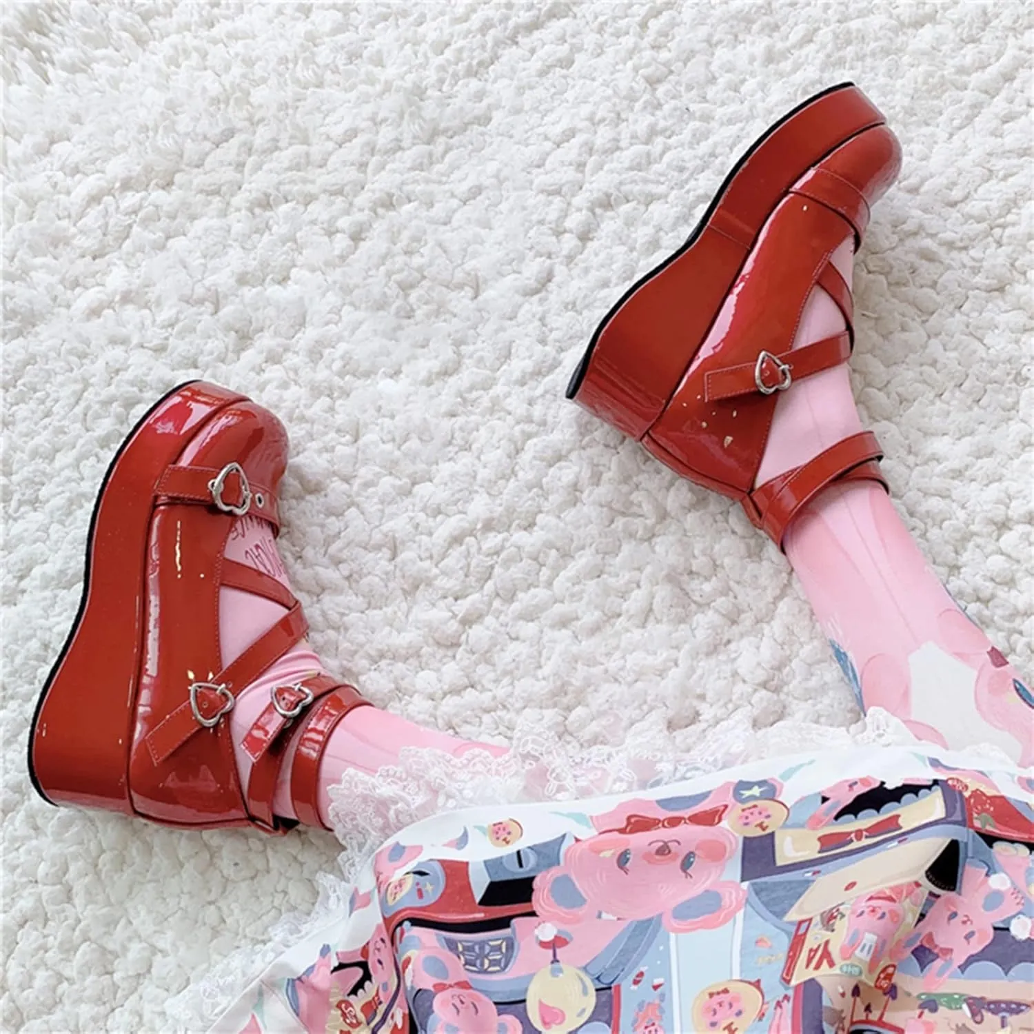 BYOMIGY Mary Jane Shoes Women Goth Platform Heels Chunky Heel Pumps with Ankle Strap Wedge Heels for Women