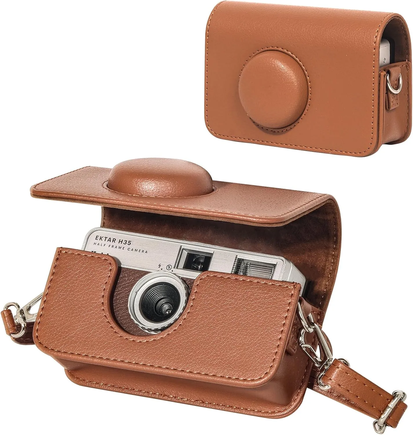 CAIYOULE Camera Case for Kodak EKTAR H35 H35N/F8/F9 Half Frame Film Camera, PU Leather Camera Case for Kodak Carrying Protective Case with Shoulder Strap, Brown (No Camera)