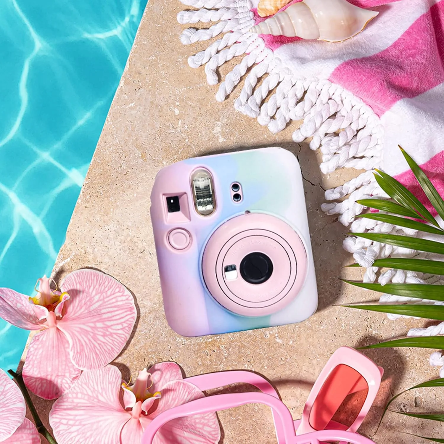 CAIYOULE Silicone Case for Fujifilm Instax Mini 12 Camera, Protective Case for Instax Mini 12 with Adjustable Shoulder Strap - Light Gradient
