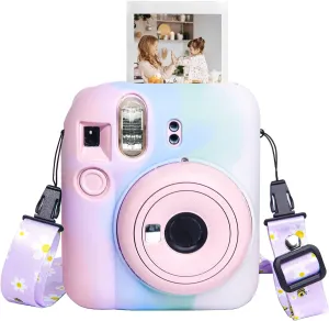 CAIYOULE Silicone Case for Fujifilm Instax Mini 12 Camera, Protective Case for Instax Mini 12 with Adjustable Shoulder Strap - Light Gradient