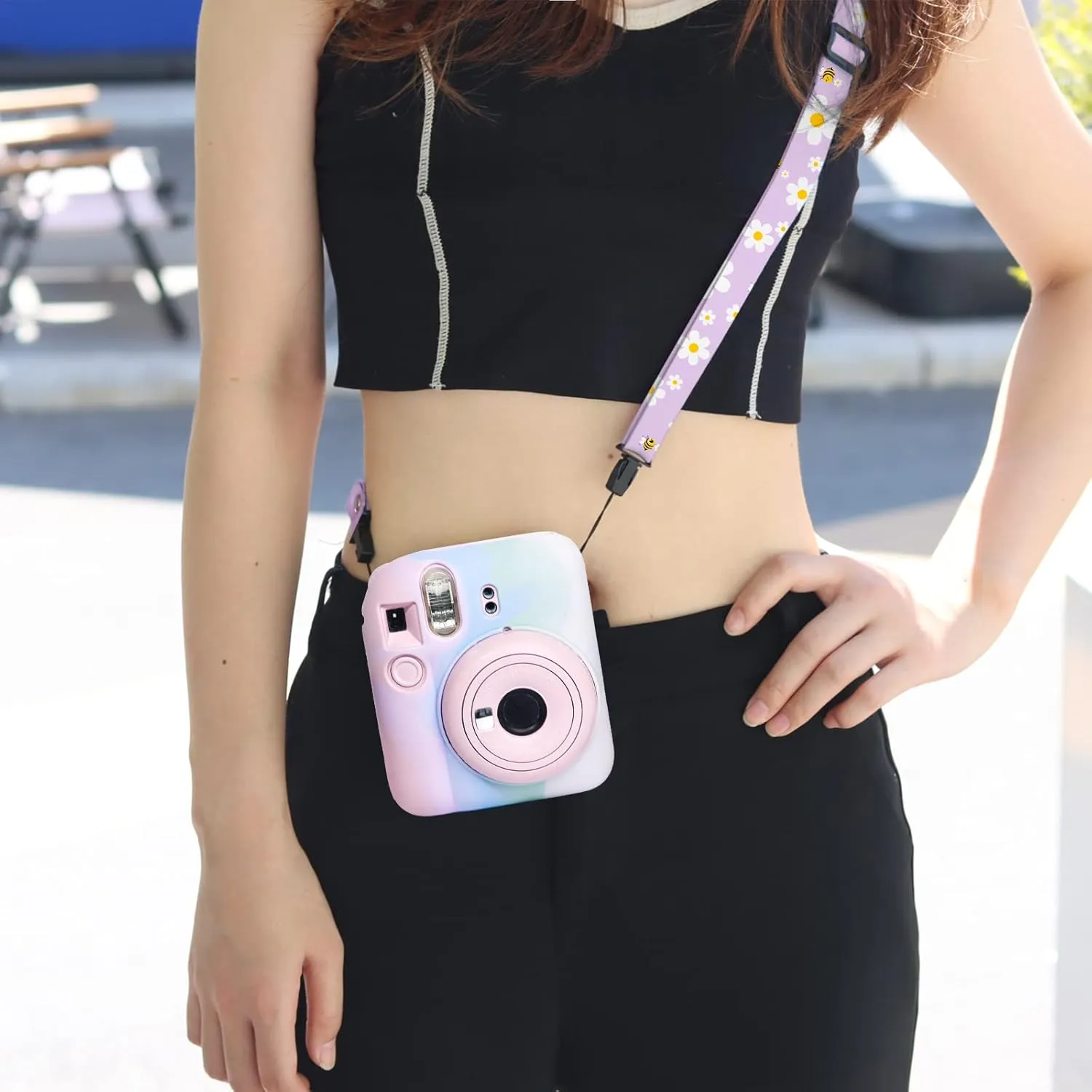 CAIYOULE Silicone Case for Fujifilm Instax Mini 12 Camera, Protective Case for Instax Mini 12 with Adjustable Shoulder Strap - Light Gradient