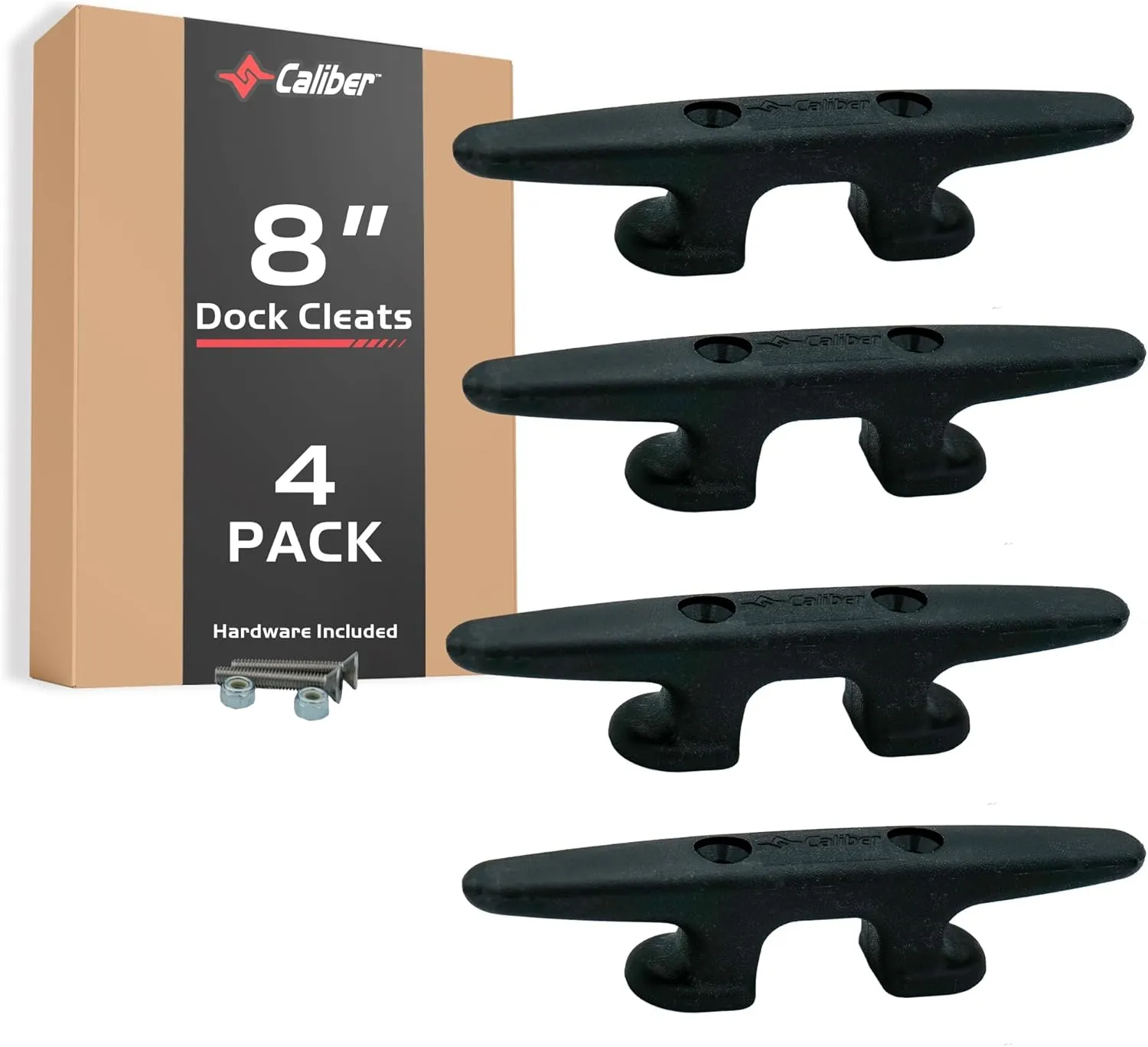 Caliber 8 Inch Dock Cleats, Impact Resistant Nylon Boat Cleats for Kayaks, Canoes and Small Boats, 4 Pack