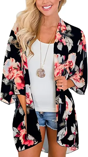 Camisunny Women Chiffon Printed Cardigan Kimono Robe Tops Beach Bikini Cover up Blouse