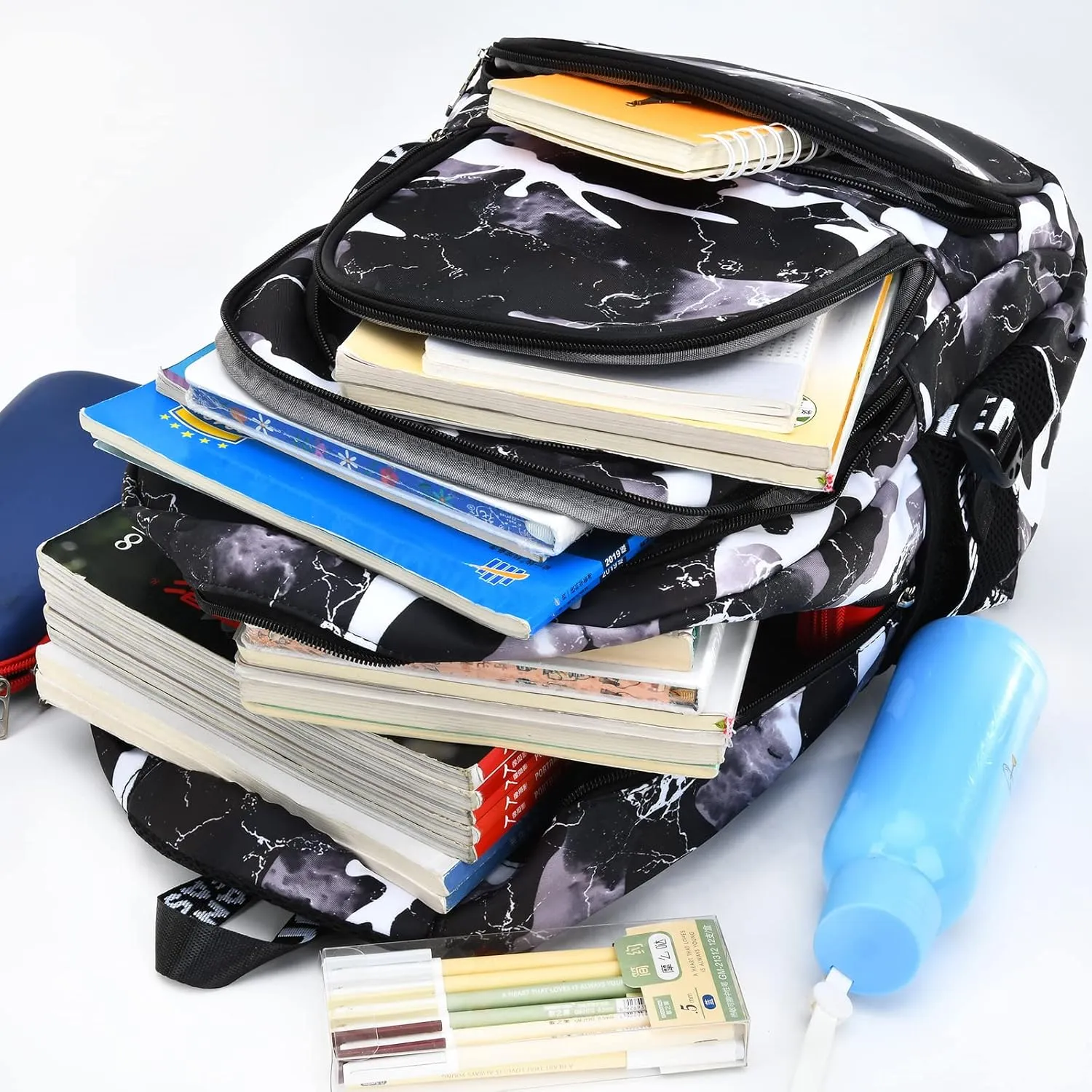 Camo Backpack for Kids, Lightweight Camo Backpack Elementary Middle School Backpack Water Repellent Bookbag (Camo Black 2 in 1)