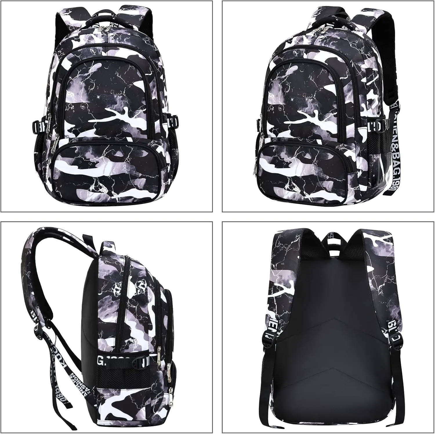Camo Backpack for Kids, Lightweight Camo Backpack Elementary Middle School Backpack Water Repellent Bookbag (Camo Black 2 in 1)
