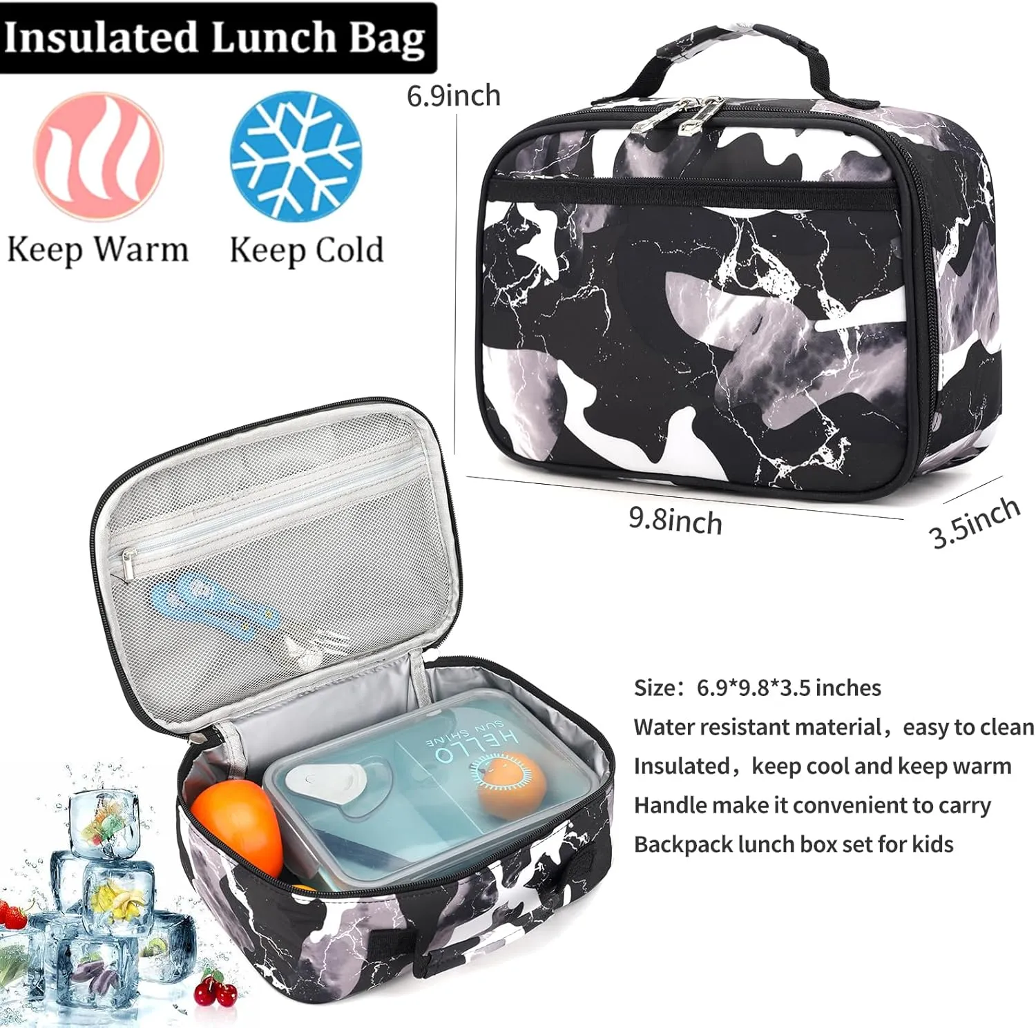 Camo Backpack for Kids, Lightweight Camo Backpack Elementary Middle School Backpack Water Repellent Bookbag (Camo Black 2 in 1)